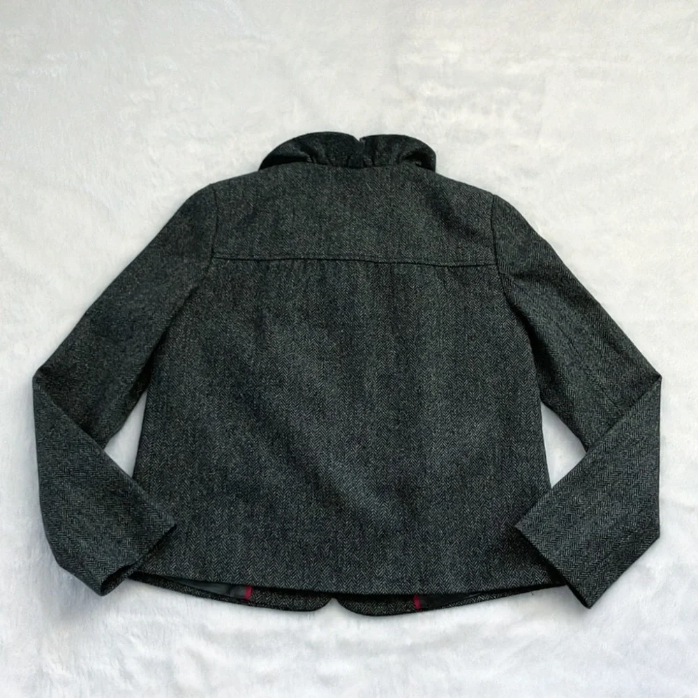 Like New Gray Herringbone J. Crew Fiona Ruffle Wool Blazer Coat, size 0
